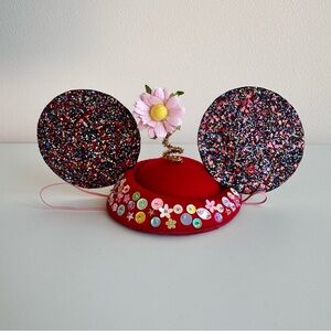 Red Mouse Ear top Hat with Floral Accents